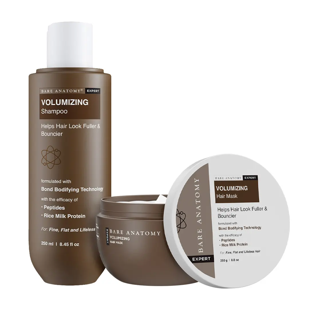 Volumizing Shampoo (250ml) + Volumizing Hair Mask (250g) with Rice Milk Protein & Peptides for Fuller, Smoother & Shinier Looking Hair