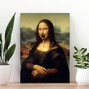 Mona Lisa Vampire Poster Horror Wall Art Gothic Renaissance Halloween Print Retro Decorative Art for Modern Interiors Quirky Design Unique Fun Decor