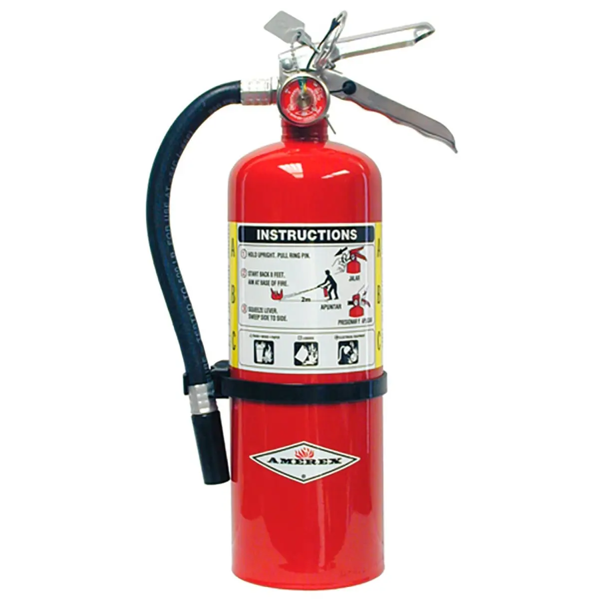 Amerex B2680338 Dry Chemical Fire Extinguisher - Steel Cylinder, Wall Mount, Class A/B/C (3A:40B:C), Red High Gloss Paint, 5 lbs, 15-1/4 in. Height, 4-1/4 in. Diameter, Abc