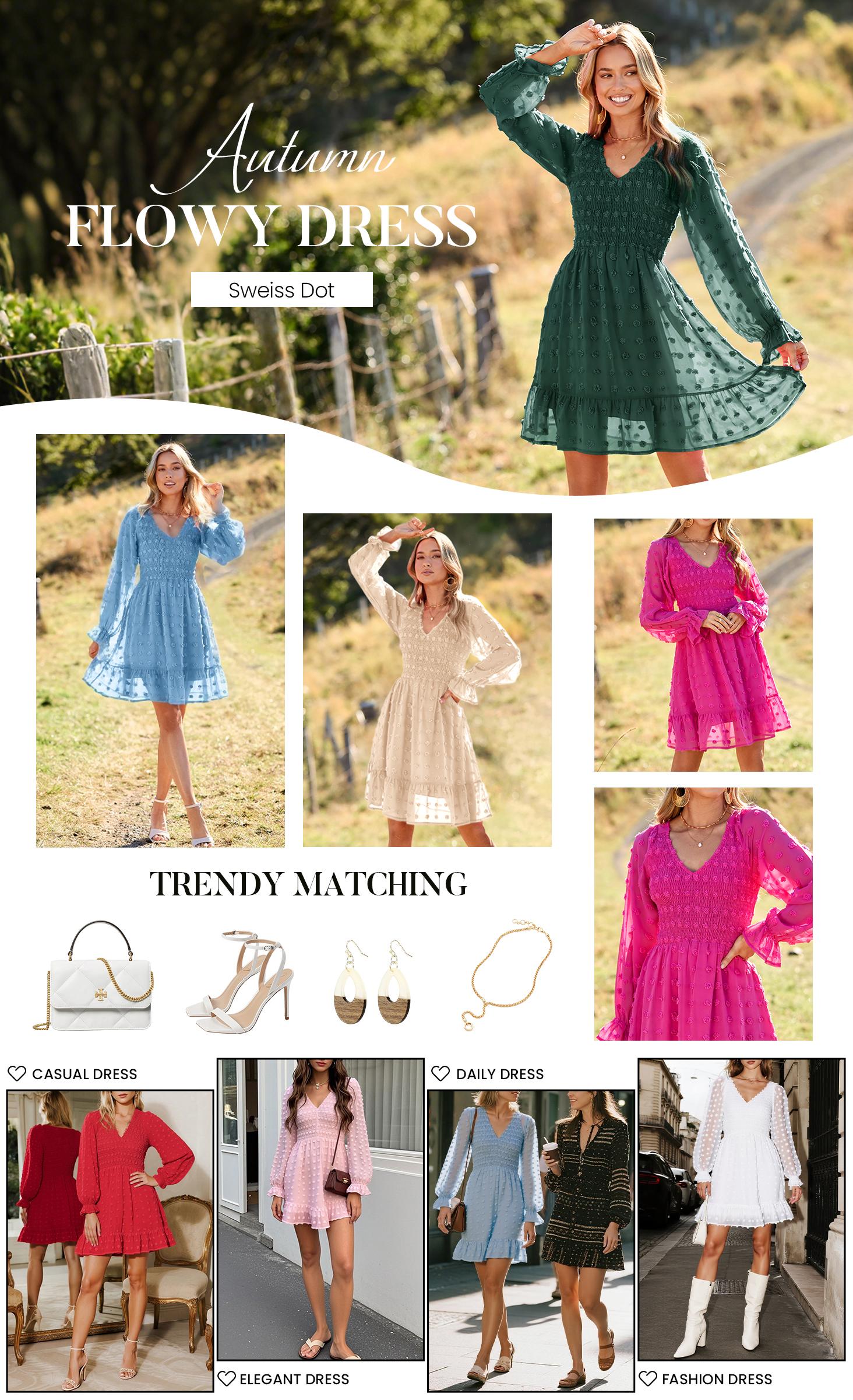 BTFBM Women's V-Neck Swiss Dot Ruffle Chiffon Mini Dress - Long Sleeve Flowy Casual Summer Fall Dresses #Outdoorfun BTFBM Women's V-Neck Swiss Dot Ruffle Chiffon Mini Dress - Long Sleeve Flowy Casual Summer Fall Dresses #Outdoorfun