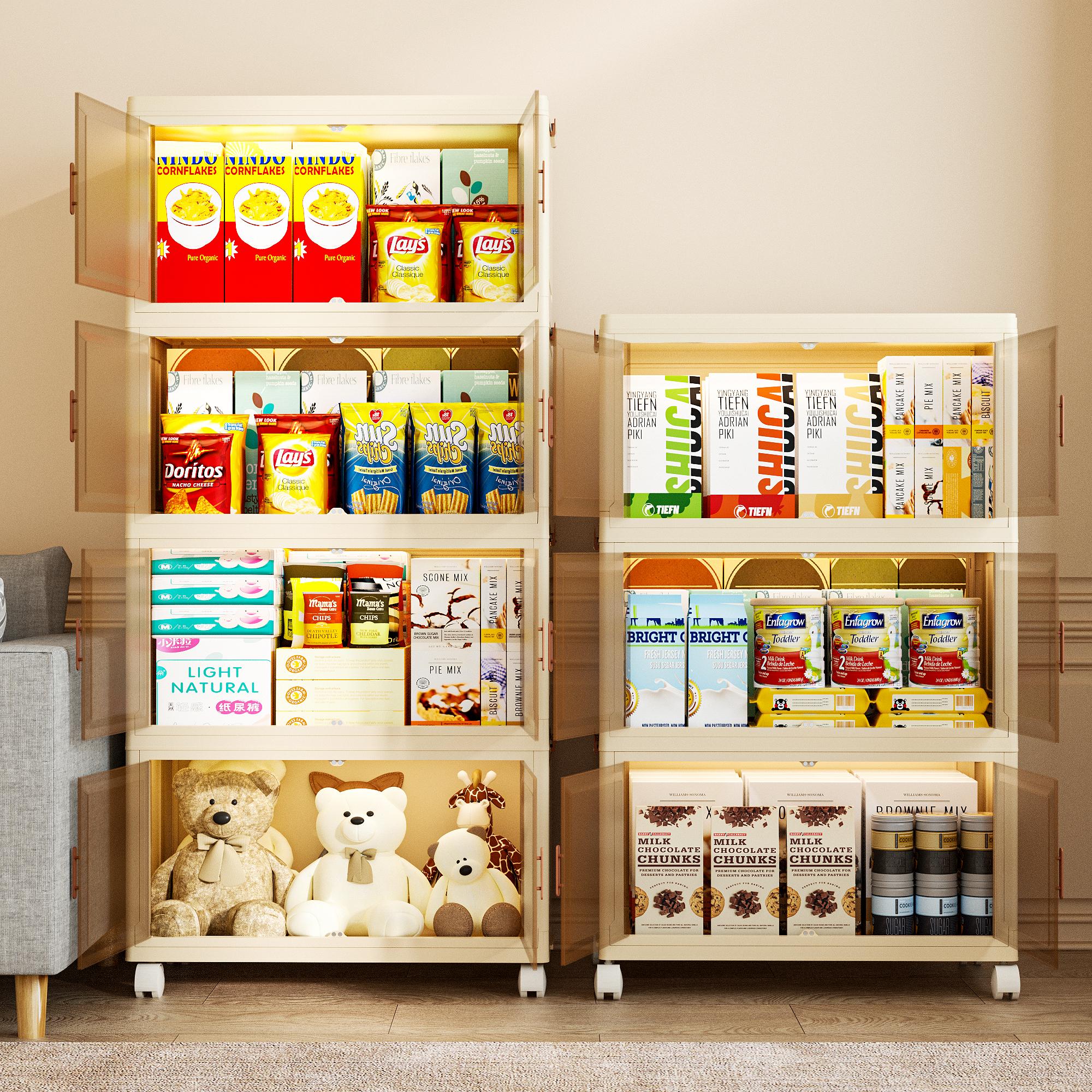 Large Foldable Plastic Storage Bin with Lockable Wheels, Stackable Organizer with Lid and Magnetic Front Door for Home Storage and Closet Organization Divided Compartments storage organization