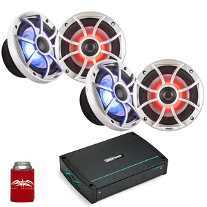 Wet Sounds - Two Pairs Of RECON 6-S RGB Silver LED 6.5" Speakers And A Kicker KXMA400.4 Marine Amplifier