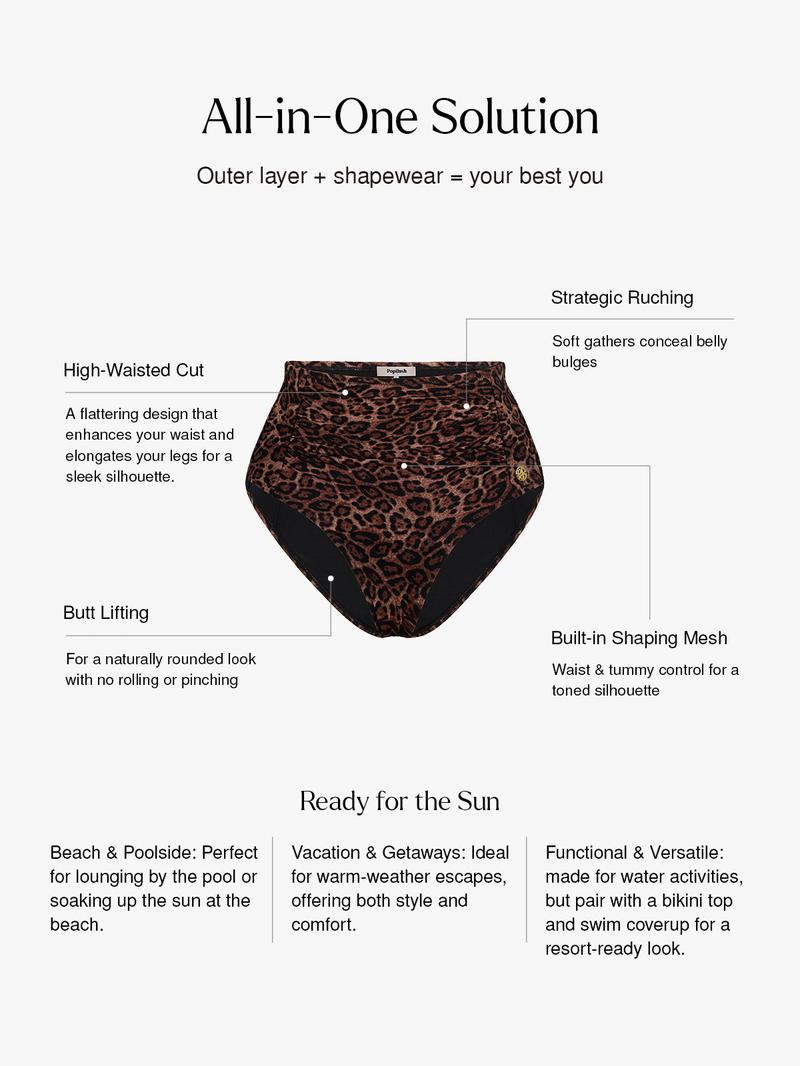 Popilush Leopard Swimwear Set High Waisted Bikini Shapewear Swimsuit  Push Up Adjustable Cover Up