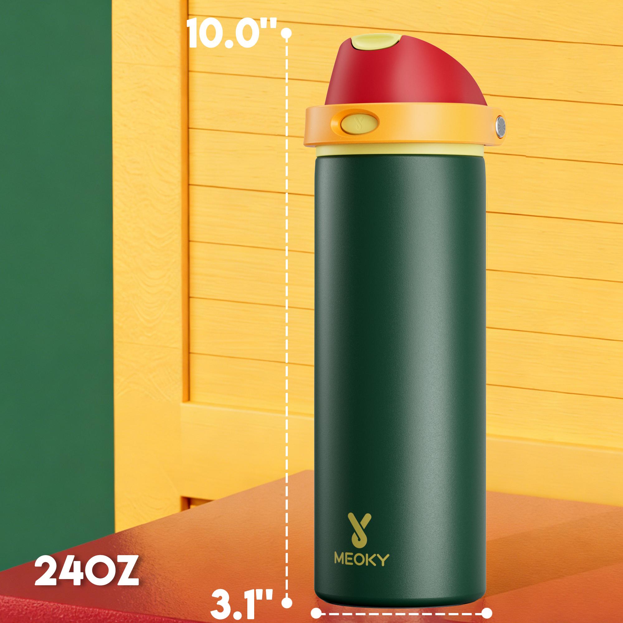 Meoky 24oz Sports Cup Stainless Steel Thermos Cup with 2-in-1 Straw & Spout Lid Leak Proof Cold for 24 Hours BPA-Free for School ,water bottle with bows cute water bottles