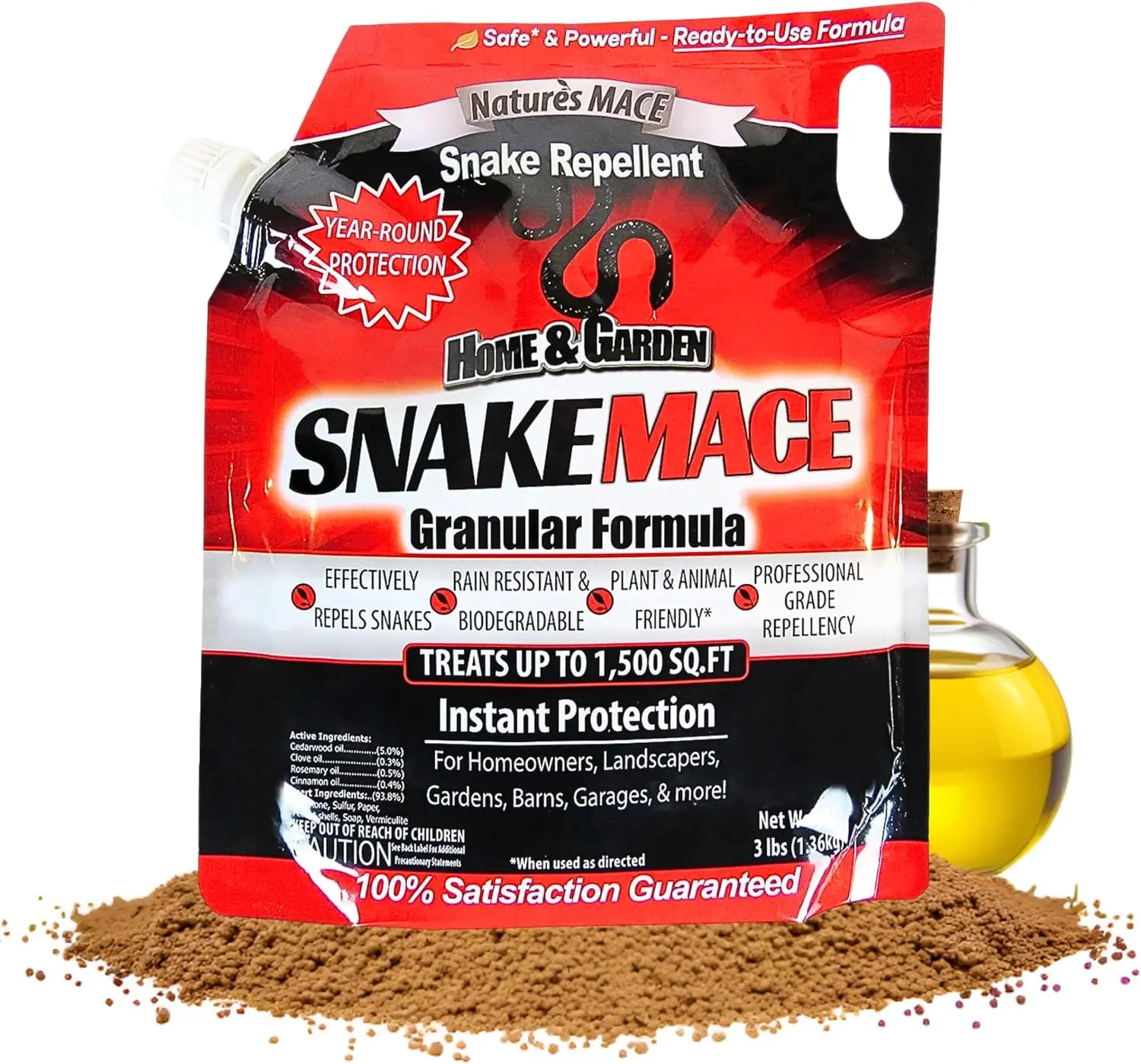 48 oz Outdoor Snake Repellent Granules with Sulfur, Plant-Friendly Long-Lasting Formula, Deters Snakes Lizards Geckos for Yards Foundations Shrubs Cabins Home Barn Flower Beds, Trees