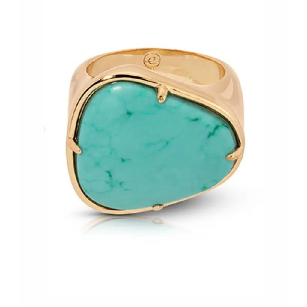 Ettika Turquoise Solstice Ring 18K Gold or Rhodium Plated Brass Ring with Reconstituted Turquoise Statement Jewelry for Women