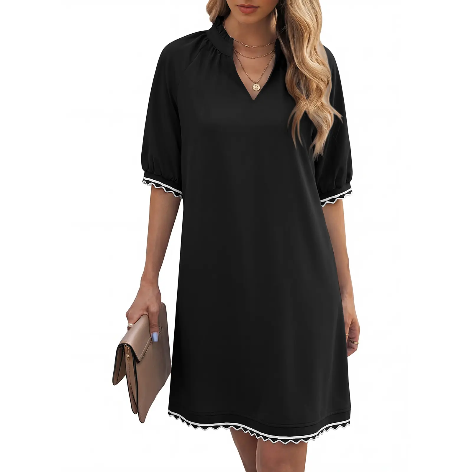 EVALESS Women's Elegant V Neck Midi Dress with Flutter Sleeves, Dressy yet Casual Loose Fit Piece with Pocket for Summer Parties and Everyday Wear, Basic, Fabric, Casual Dresses, Ready To Wear, Women's Dresses