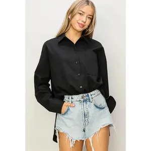 Woven Botton Down Single Pocket Premium Cotton Blazer Top