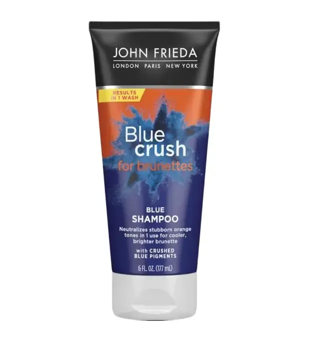 John Frieda Blue Crush Shampoo with Intense Blue Pigments, Reduces Brassy Tones for Cooler, Brighter Brunette Hair, Gentle Haircare, 6 fl oz, Any