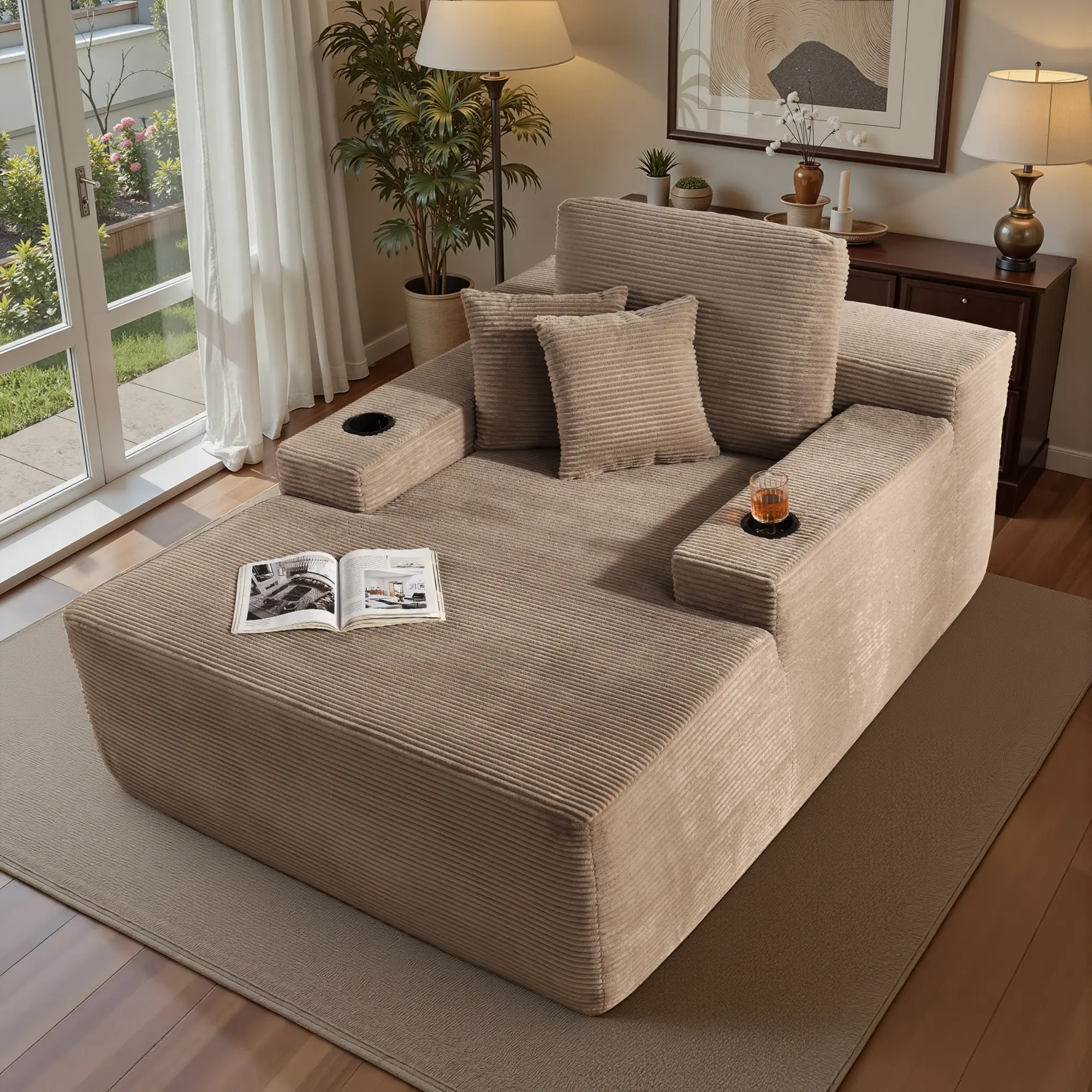 Beige Corduroy with Cup Holders Basic model