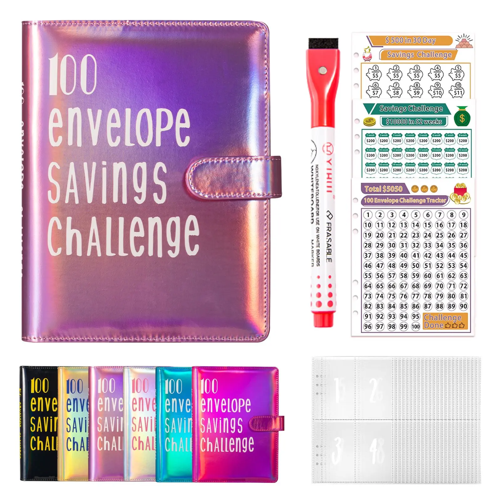 100-Day Money Saving Challenge Budget Binder with Envelope System - Budget Tracking Tool, Financial Goal Planner, Savings Tracker Organizer - Family-Friendly Office Stationery Accessory for Consistency and Motivation, Rose Gold, Office Accessories