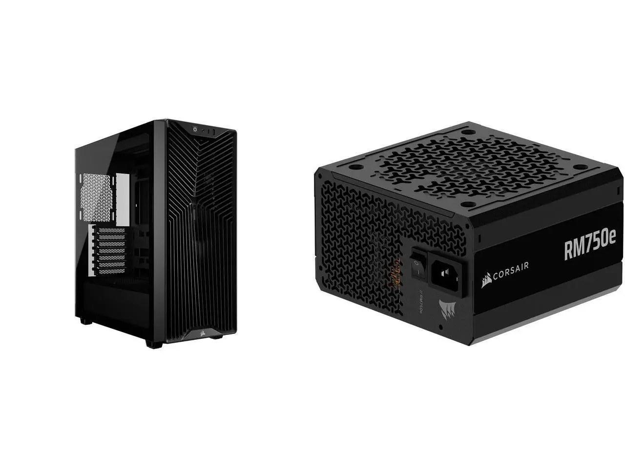 CORSAIR 3200D RS Mid-Tower PC Case - 360mm radiator support - USB Type-C/A front I/O - 9x 120mm & 4x 140mm fans - GPU Anti-sag Arm - Tempered glass panel - Black CORSAIR RM750e Modular ATX Power Supply, Gold Efficiency, Modern Standby - Bla