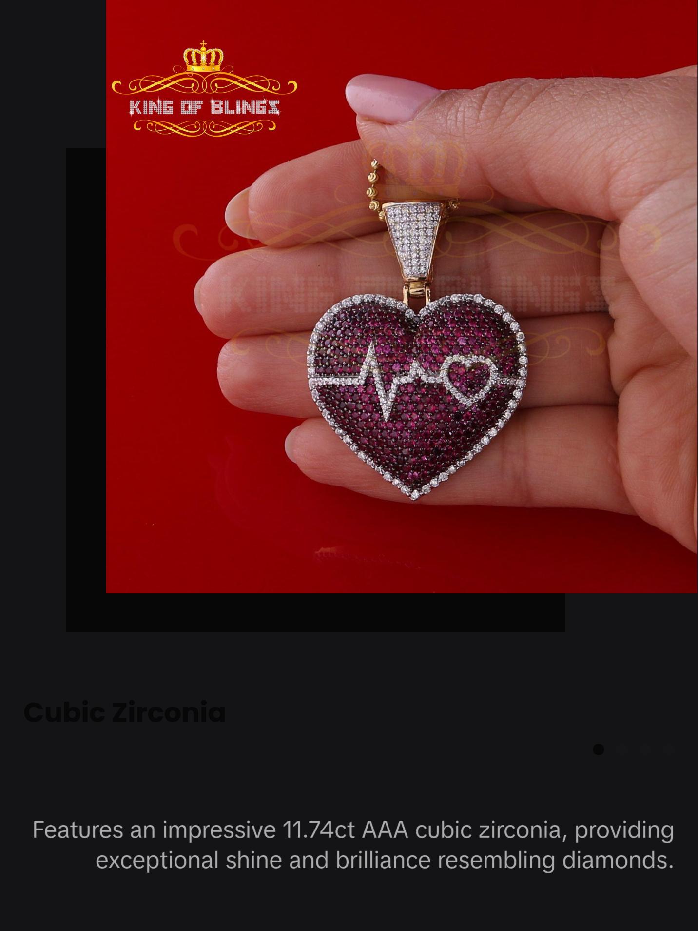 King Of Bling's Black Stone 925 Yellow Sterling Silver HEART BEAT Pendant with11.74ct Cubic Zirconia