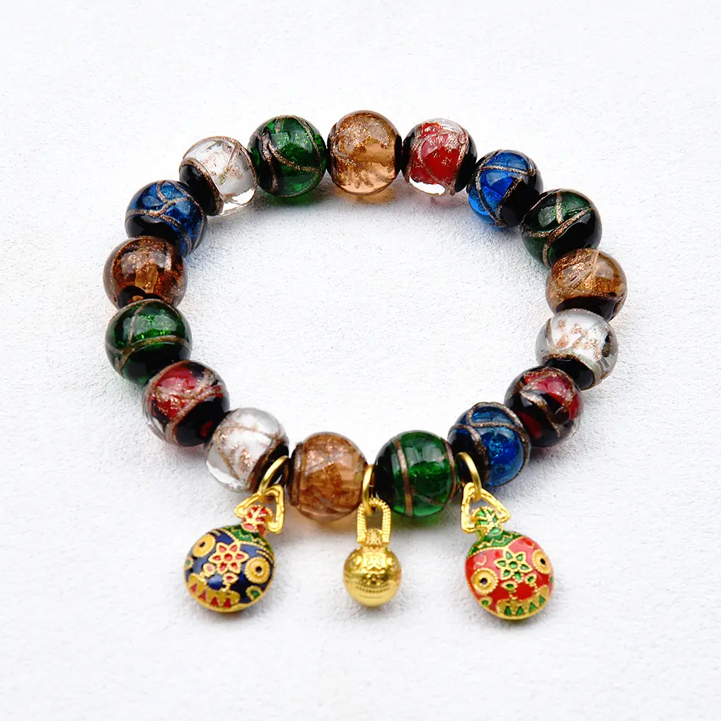 Feng Shui Charm Bracelet with Asian Style Incense Ash Glass Beads, 5 Elements Design with a Pixiu Amulet for Wealth and Protection, Glass Bead Bracelet, Beaded Bracelets & Bangles, Artisan Charm Bracelets & Bangles