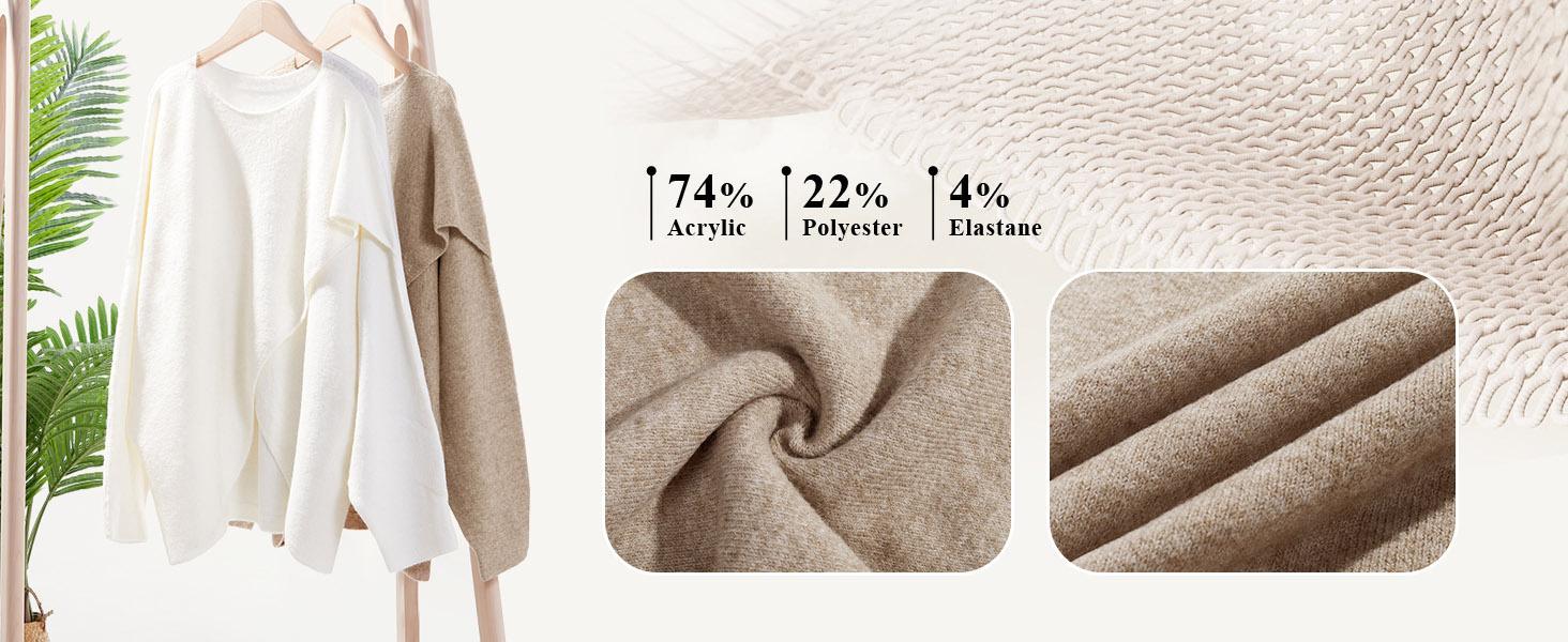 Imily Bela Womens Oversized Batwing Sweaters Long Sleeve Crew Neck Poncho Slouchy Knit Asymmetrical Pullover Tops