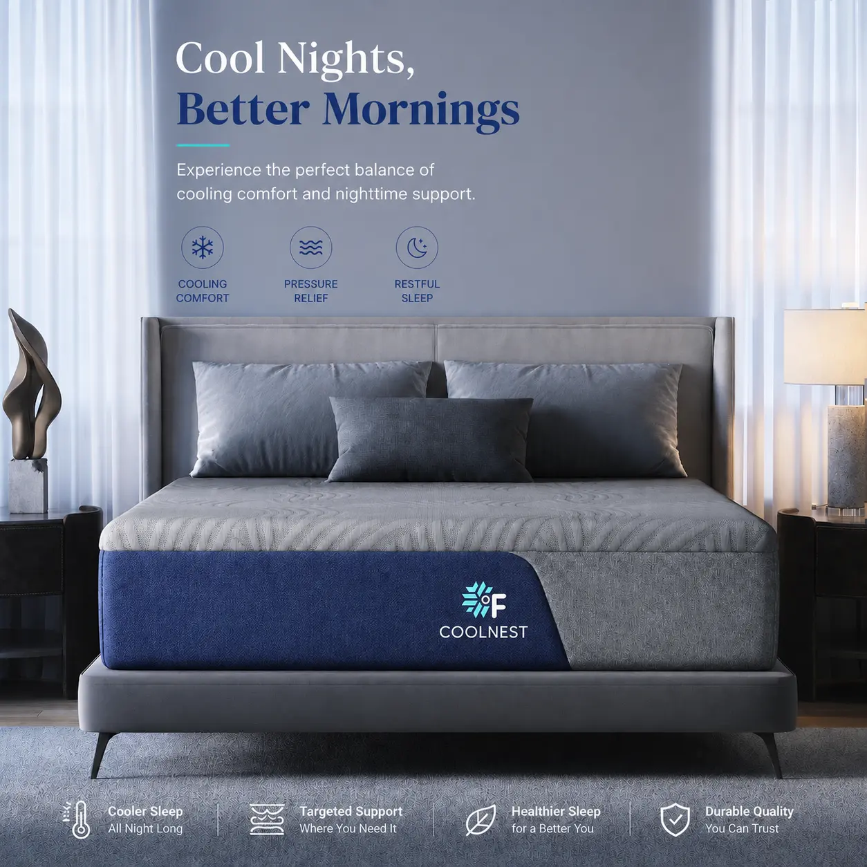 COOLNEST MATTRESS  Feels Up To 8° Cooler,5-Zone Ergo Support MATTRESS Hot Sleepers, Queen Size Mattresses, Cooling Mattress Cover,dorm essentials,home decor