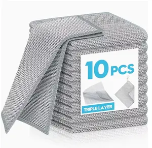Heavy-Duty Steel Mesh Dishwashing Rag 10pcs Set of Newly Upgraded Steel Wire Dishwashing Cloths, Three-Layer Steel Wire Cleaning Cloths, Powerful Cleaning Without Scratches, Suitable for Kitchenware, Sinks, Dishes, And Stovetops
