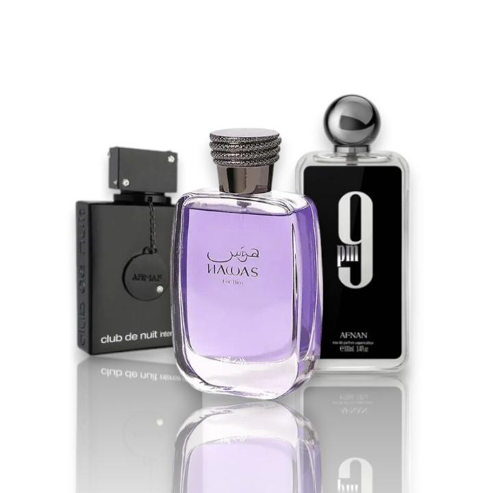 Armaf | Hawas for Him + Club De Nuit Intense Man + 9 pm Black | 3 - Piece Multi Pack Fragrance Set for Men | 100 ML each Vanilla Amber