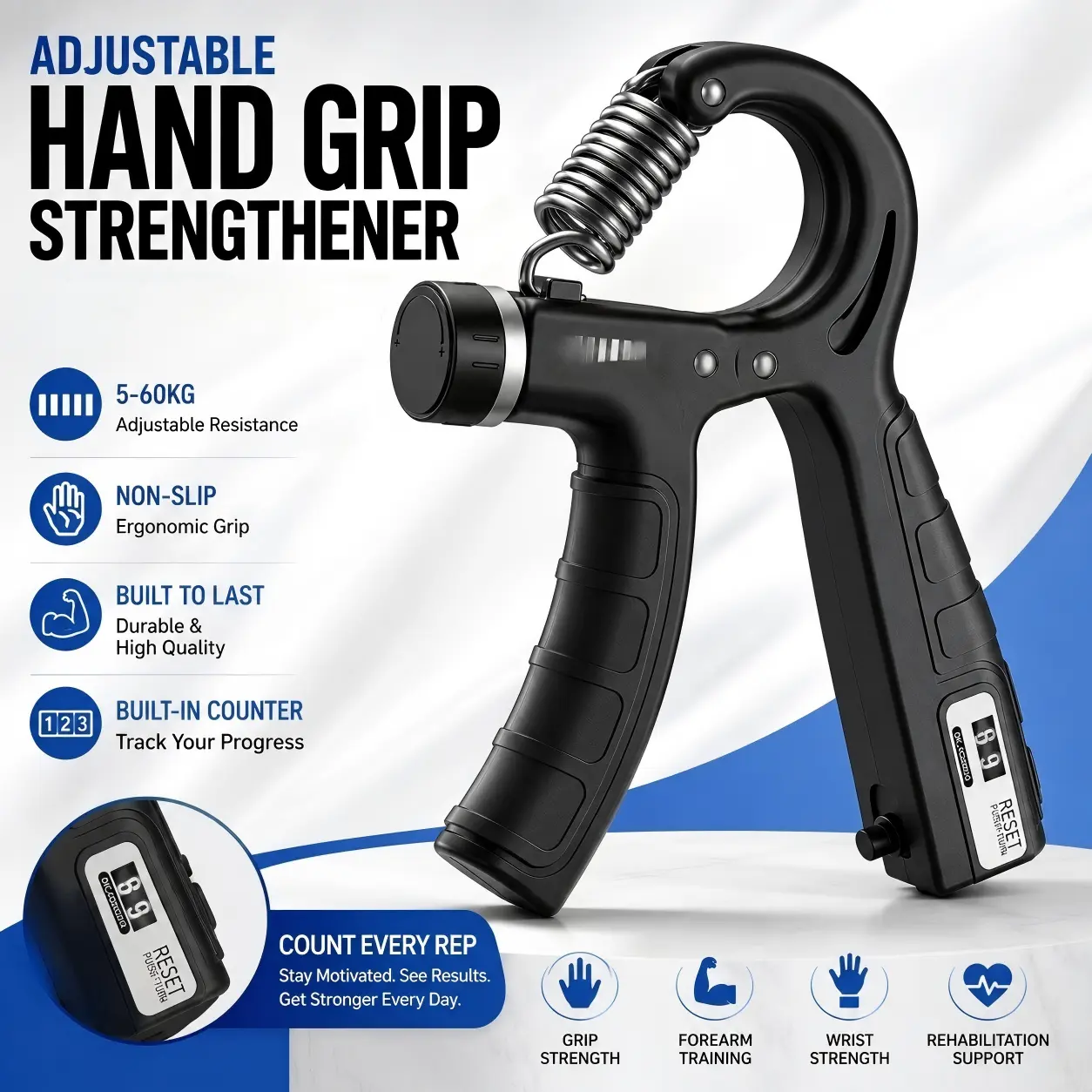 2026 Adjustable Hand Grip Strengthener - Non-Slip Grip Strength Trainer for Forearm, Wrist & Finger Exercise, Ergonomic Resistance Exerciser for Home Workout & Rehabilitation