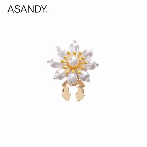 ASANDY Luxury Floral Cuff Links - Unisex Metal and Plastic Jewelry with Faux Pearls, Crystal Accents, White Rose, Diamond-Studded Starfish, Removable Shirt & Blouse Clips, Pearl Adorned Design, Luxe Shine, Floral Cuff Charm, Metal And Plastic Cuff Links