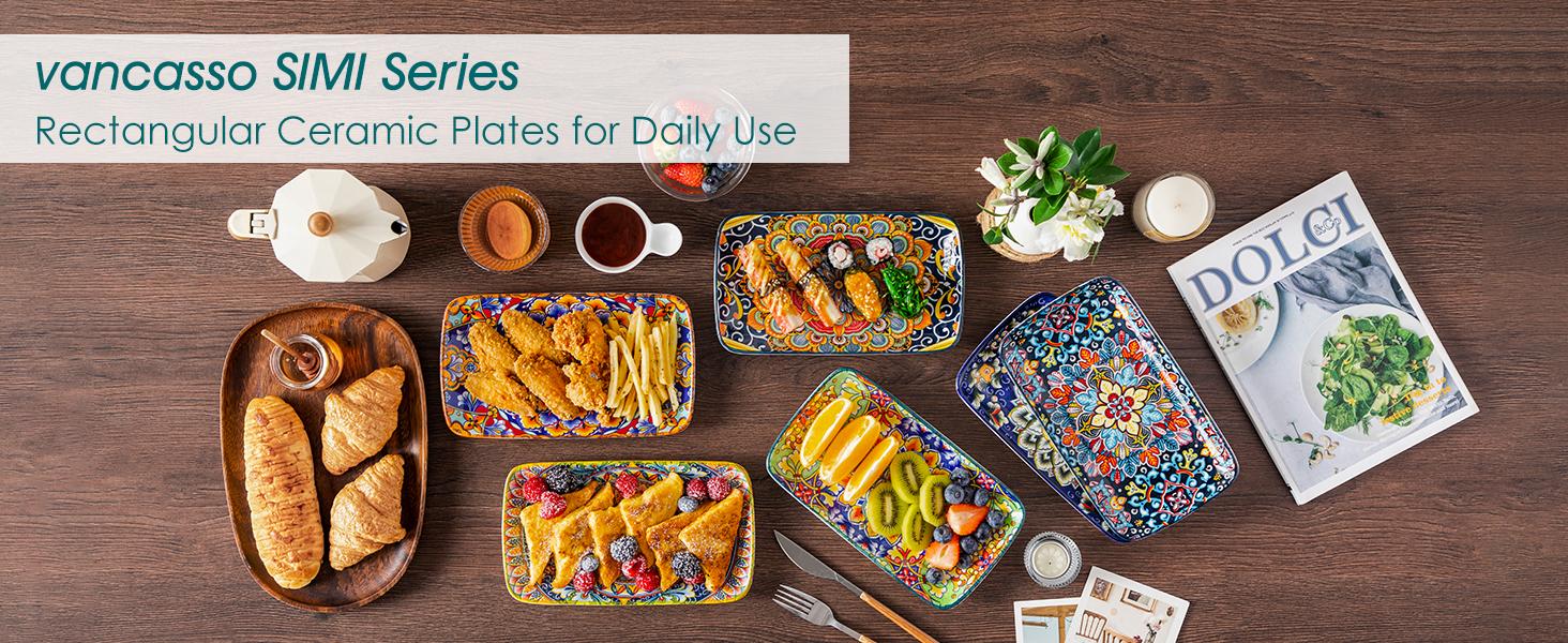 vancasso Simi Serving Platters & Plates Set – 3 Piece Rectangular Trays or 6 Piece Dinner Plates, Bohemian Ceramic Dish Set for Entertaining, Microwave & Dishwasher Safe Porcelain Dinnerware vancasso Simi Serving Platters & Plates Set – 3 Piece Rectangular Trays or 6 Piece Dinner Plates, Bohemian Ceramic Dish Set for Entertaining, Microwave & Dishwasher Safe Porcelain Dinnerware