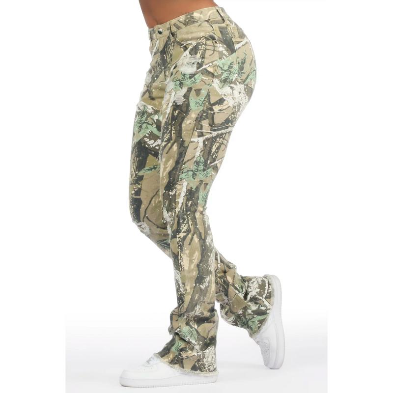 Kelle Tree Camo Rhinestone Stacked Jean
