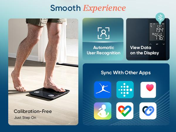 Etekcity Smart Body Weight Scale, High Accuracy with Large Display Bathroom Digital Weighing Scale with BMI, Body Fat, Muscle Mass Healthcare Fit, C651