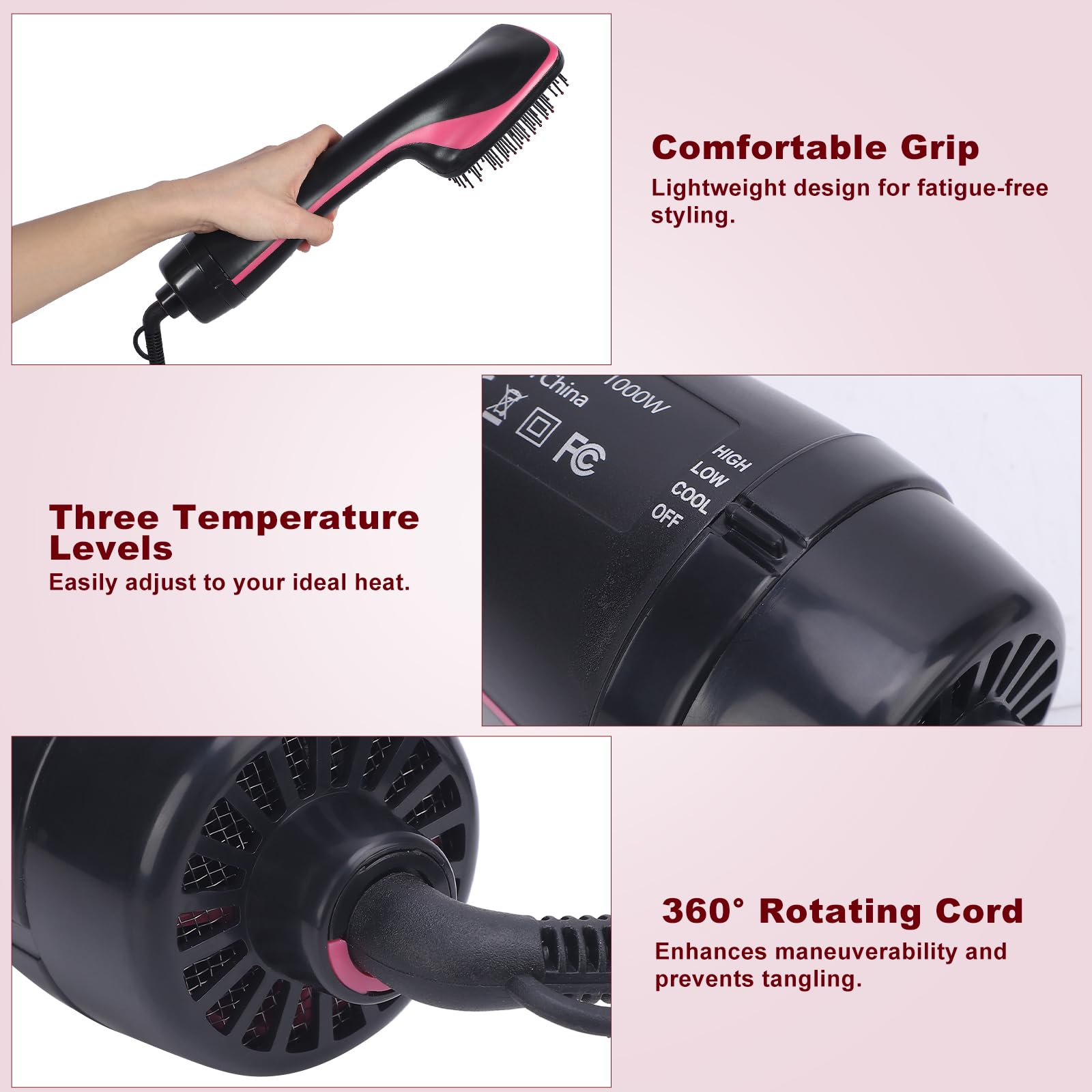 2 in 1 Hair Dryer Brush & Straightener Brush, Hair Dryer and Styler, Negative Ion Blow Dryer Brush, Hot Air Brush Detangles, Dries, Smooths, Reduce Frizz & Static