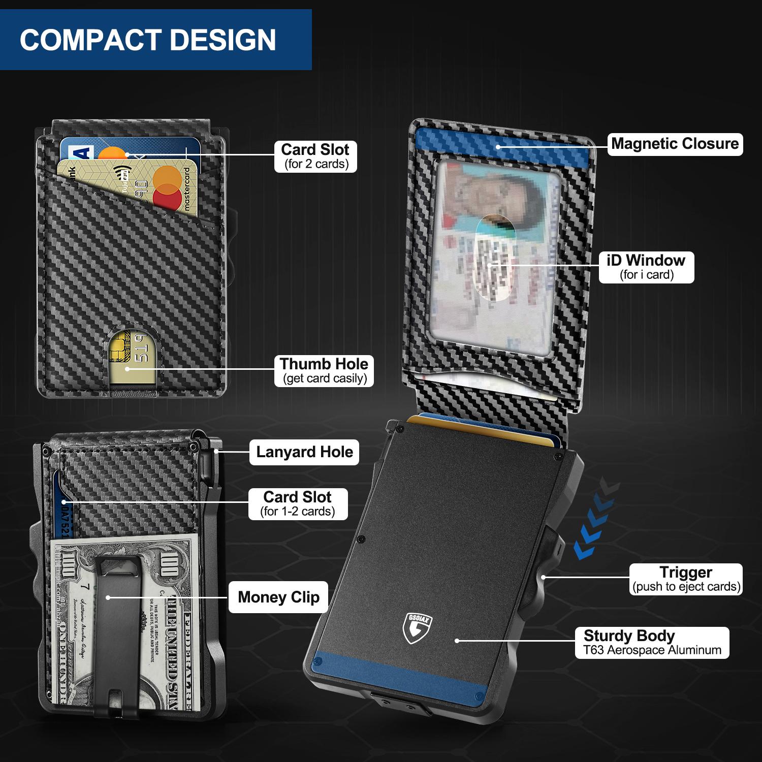 GSOIAX Men's Minimalist Bifold Wallet with RFID Blocking - Pop-Up Quick Access Card Holder, Holds 12 Cards and Cash, Carbon Fiber Material - Perfect Gift