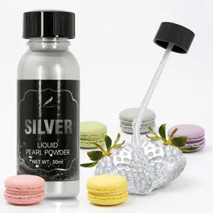 Silver Edible Metallic Glitter Paint, 30ml/36g. Edible silver coloring for baking. Upgraded bright edible glitter cake paint, suitable for cakes, cookies, donuts, and gummies (brush included). Perfect for Christmas, Halloween, and party decorations.
