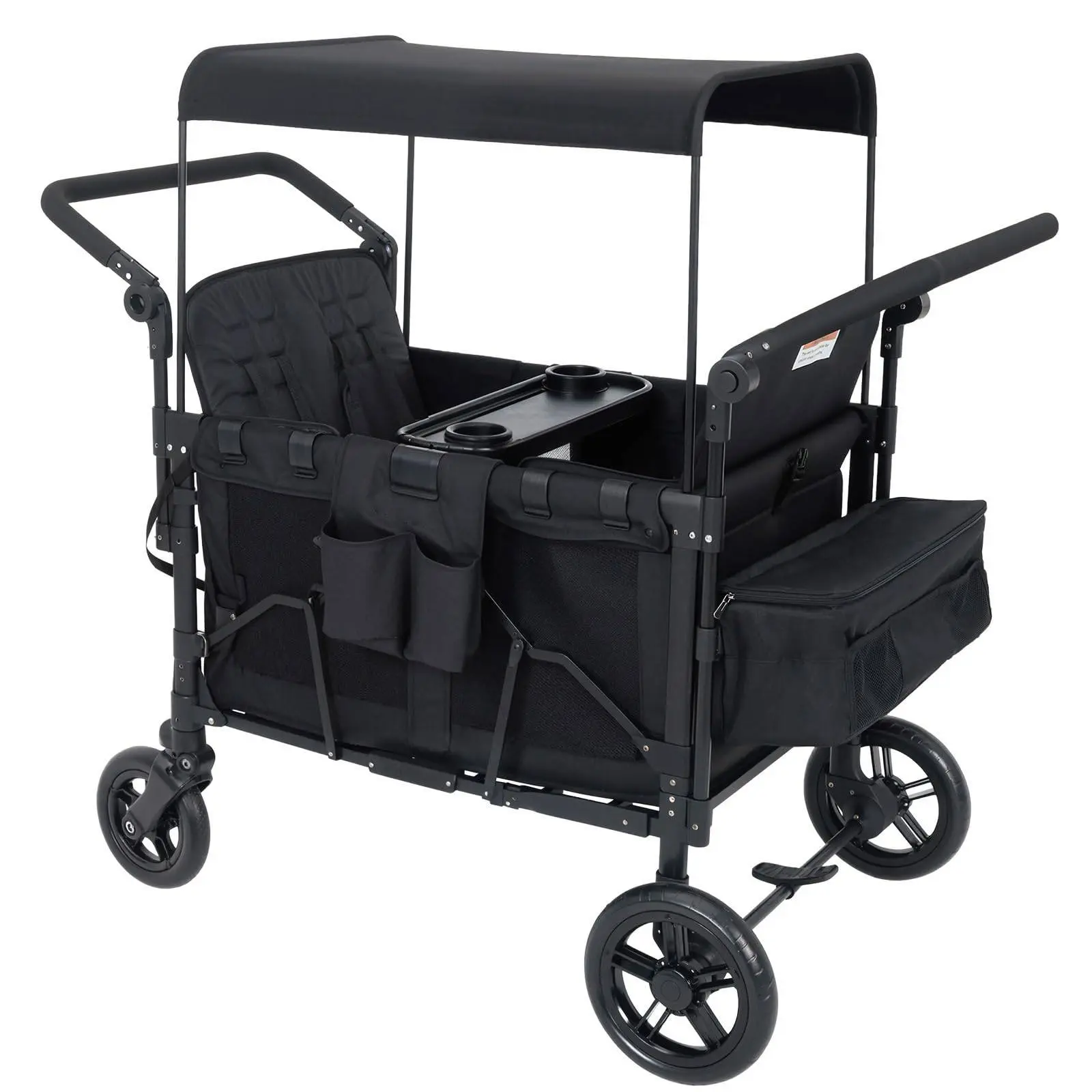 4 Seater Wagon Stroller - Premium All-Terrain Wagon for Kids with Snack Tray, Removable Canopy, Adjustable Push/Pull Handle & Fold, Mothersday Gift