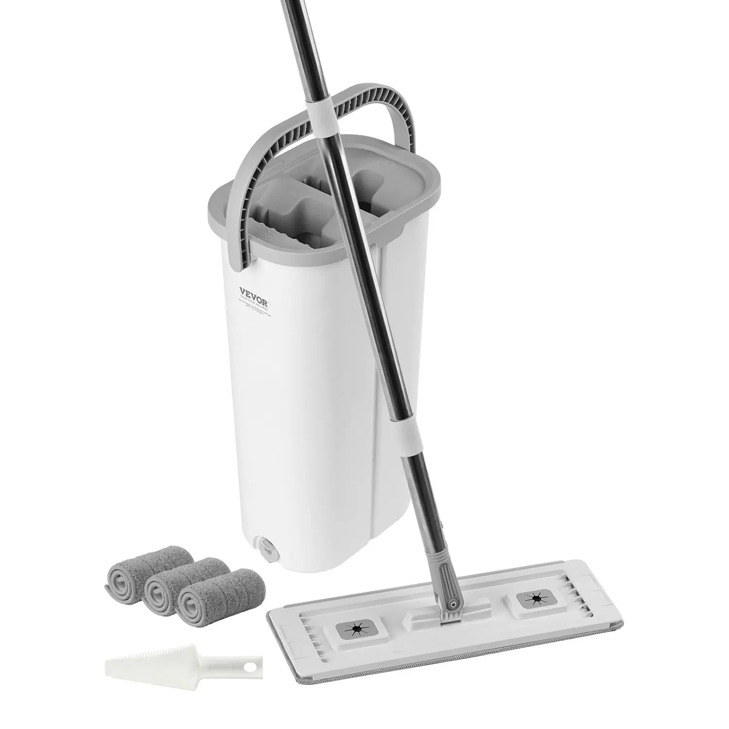 【Summerfinds】VEVOR Mop and Bucket with Wringer Set Wet & Dry UseFlat Mop and Bucket System with 3 Washable Microfiber PadsFlat Mop with Stainless Steel HandleMop Bucket Set for Hardwood Tile Vinyl