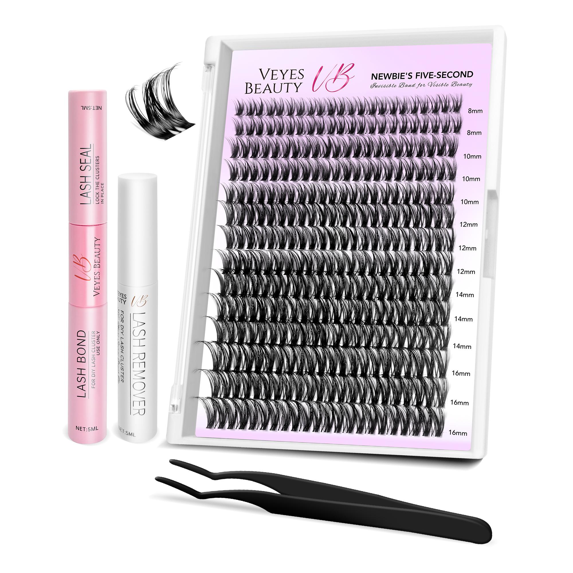 VEYESBEAUTY VB-Ribbon Cluster Lashes Individual Lash Extensions Layered Wispy Faux Mink Lash Newbie's Five-Second DIY Mixed Length for Self Application Makeup at Home Cosmetic Eyelashes Extensions
