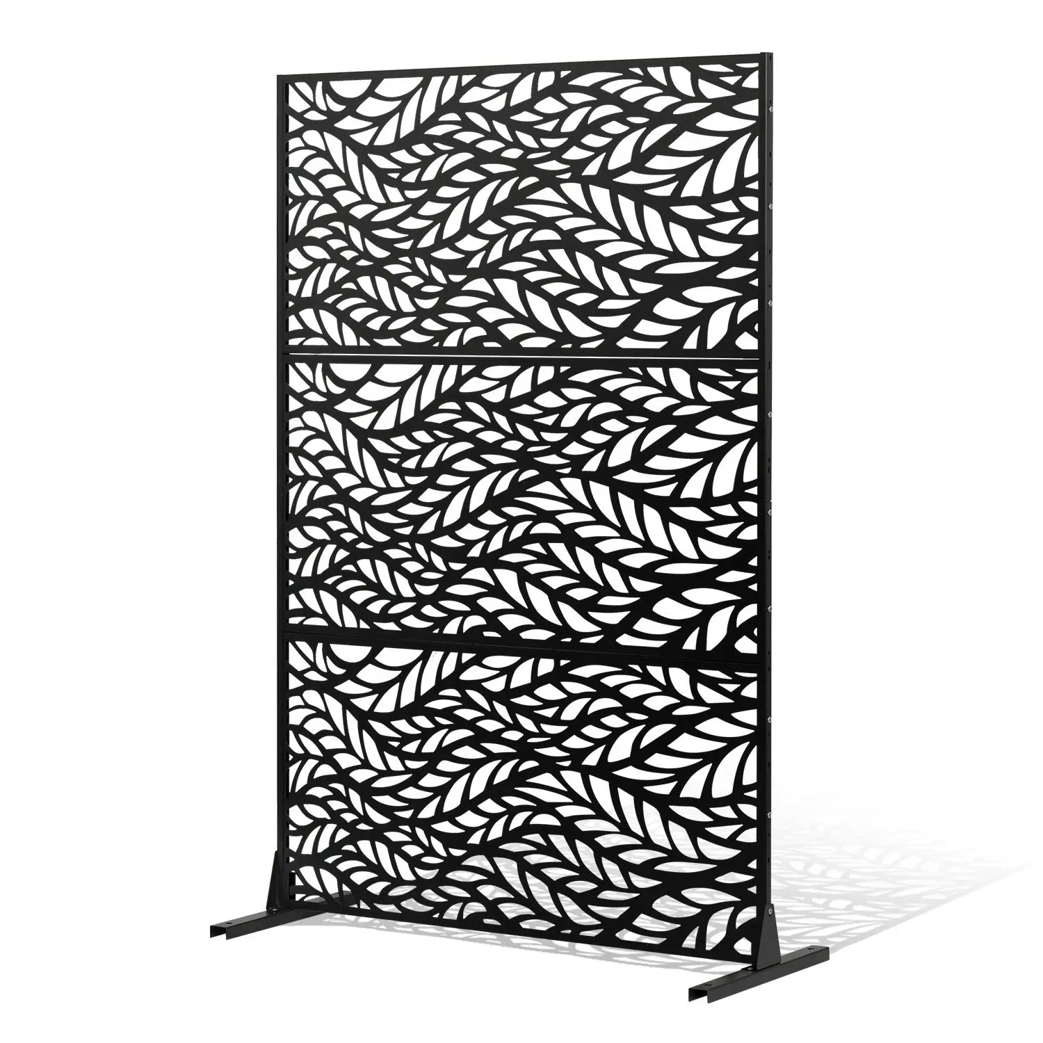 【Summerfinds】VEVOR Metal Privacy Screen 47" H x 72" WOutdoor Privacy Screens & PanelsFreestanding Outdoor Divider with Stand3-Panel Decorative Garden Steel Privacy Fence for Balcony Patio Indoor Room Black