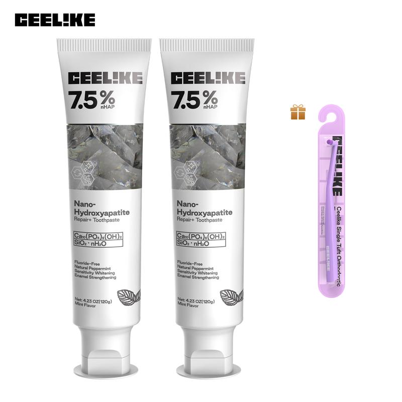 【CEELIKE】 Oral Protection Bundle: 2 Hydroxyapatite Repair Toothpastes & 1 Orthodontic Toothbrush for Double Thoughtful Teeth Care