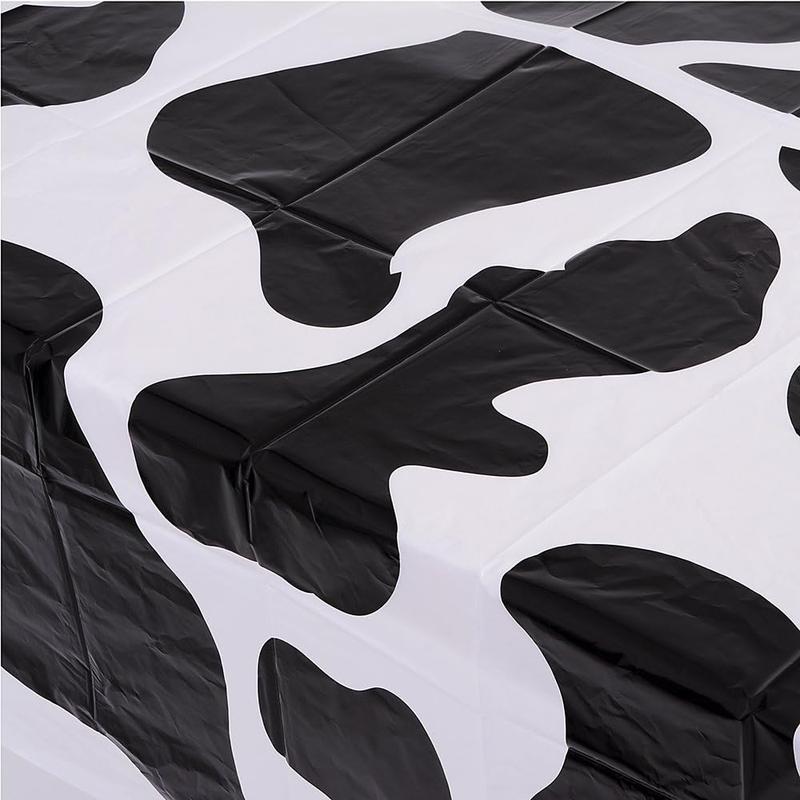Cow print tablecloth (pack of 6 pieces) 54 x 72 inch farm animal themed party tablecloth, birthday party supplies, and picnic table cover (black and white)