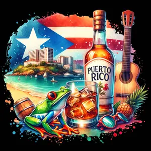 Puerto Rico DTF Transfer for T-Shirts and Hoodies - Vibrant Design with Flag Guitar and Drink Features