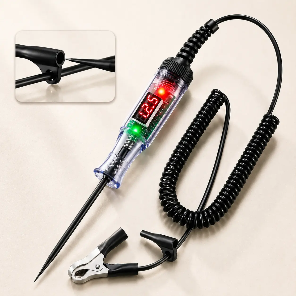 Automotive Test Light with 3-48V LED Digital Voltage Display, Auto Circuit Tester with Voltmeter & Dual Color Polarity Indicate, Electric Test Pen w/Stainless Probe for Car/Truck/SUV Checker