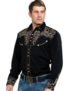 Scully Men's Embroidered Scroll Long Sleeve Snap Western Shirt - P-852 Blk
