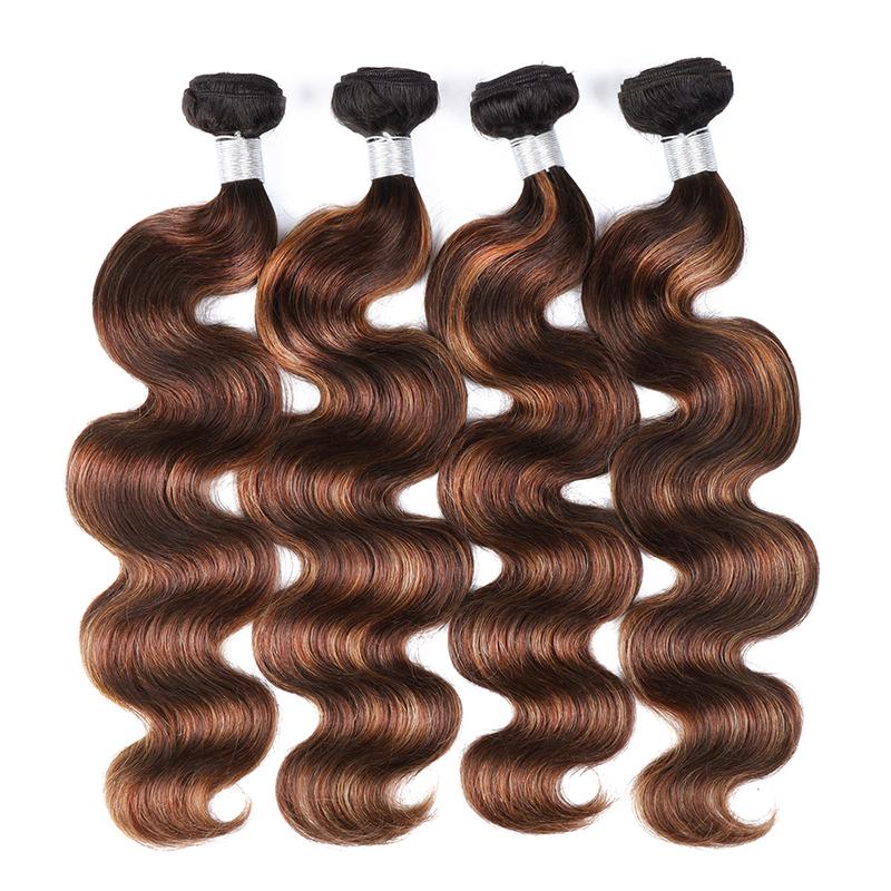 Brown Highlight Body Wave Human Hair Bundles Piano Color Brazilian Hair Ombre Blonde Human Hair Sew in  Quick Weave with Color