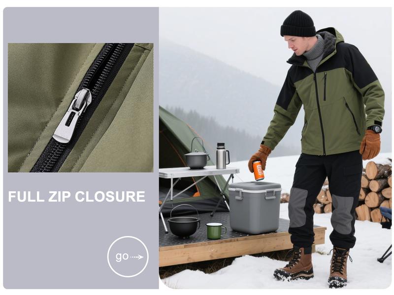 Men's Mountain Ski Jacket Waterproof Fleece Liner Snow Coat Warm Winter Windproof Hooded Raincoat
