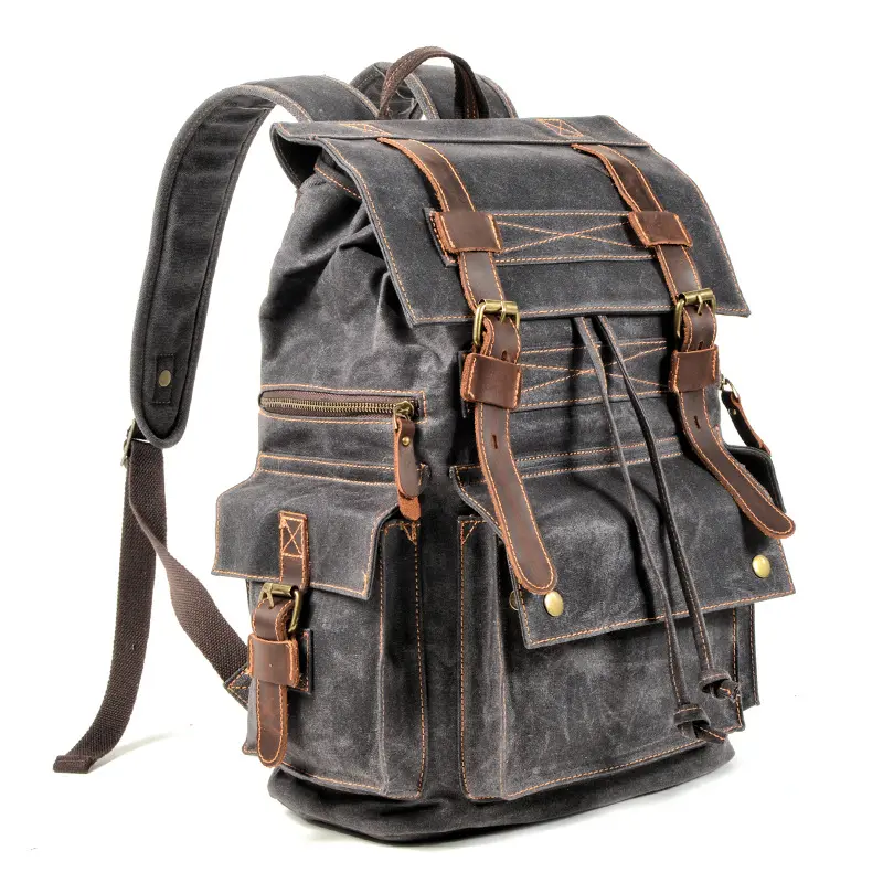 Retro Waxed Canvas Backpack for Men, Plain Rucksack with Crazy Horse Leather Trim, Multifunctional Travel Bag for Everyday Carry, Holiday Gift for Boyfriend, Father, Multifunctional Travel Backpack, Laptop Rucksack, Classic Backpack