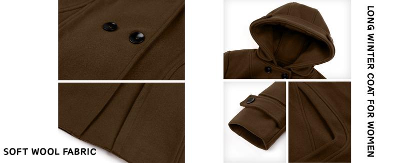 Ommig Women's Warm Double Breasted Wool Pea Coat Trench Coat Jacket with Hood for Winter and Autumn