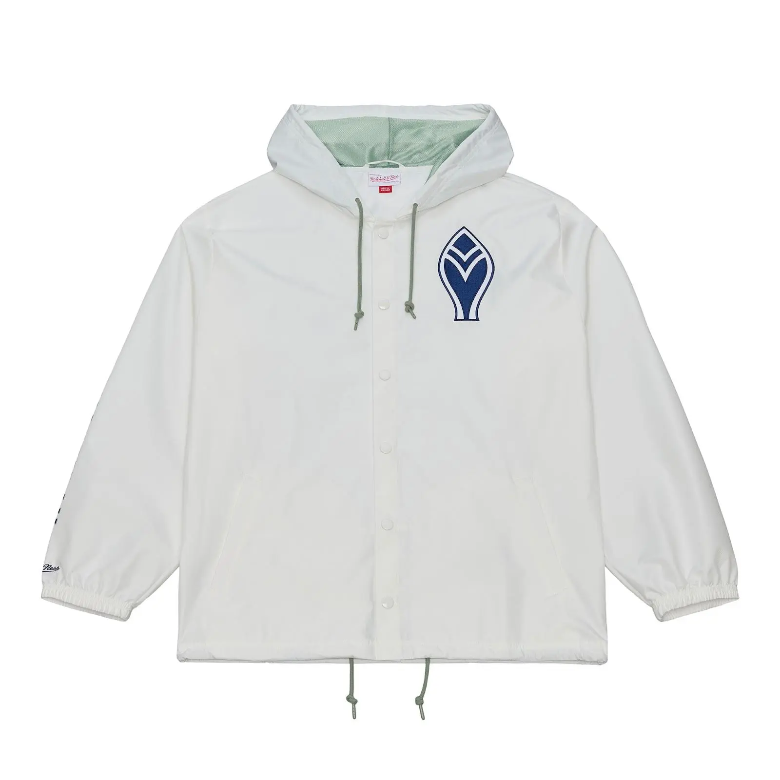 Mitchell & Ness Men's Atlanta Braves White Yacht Rock Coaches Full-Snap Front Hooded Windbreaker Jacket, Graphic Hoodies-Inspired, All-Seasons Casual Wear, Regular Cut