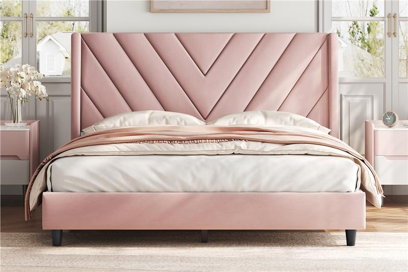 【Valentine Gift】Yaheetech Upholstered Bed Frame Full/Queen with Wooden Slat Support, No Box Spring Needed, Durable Construction, Easy Assembly Diamond Tufted Headboard