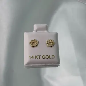 14K Gold Small Paw Print Screwback Stud Earrings