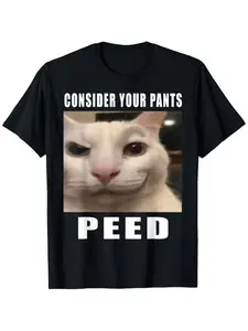 100% Premium Cotton T-shirt Unisex Cotton T-Shirt with Consider Your Pants Peed Cat Meme, Casual Crew Neck, All-Season Short Sleeve Tee, 100% Cotton Knit Fabric, Regular Fit, Heat Transfer Applique, Geometric Pattern - Sizes S-XXXL, Everyday Tshirt~1