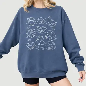 Comfort Colors Dinosaur Species Sweatshirt, Cute Dino Doodle Crewneck, Prehistoric Animal Graphic Pullover, Gift for Dinosaur Lovers
