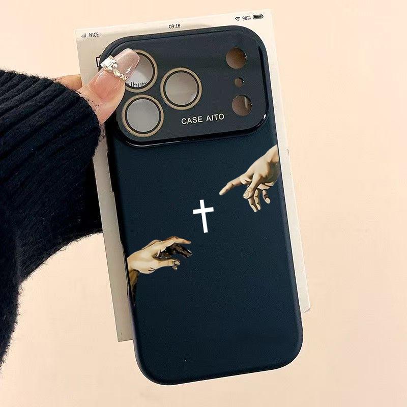 God's Hand and Cross Phone Case, Luxury Dopamine Ins Style Cover for iPhone 17 16 15 14 13 12 Pro Max Plus, Ultra Skin-Friendly TPU, All-Inclusive Glass Lens Protection, Inspirational Christian Gift, Shockproof Aesthetic Faith Case, Lens Window