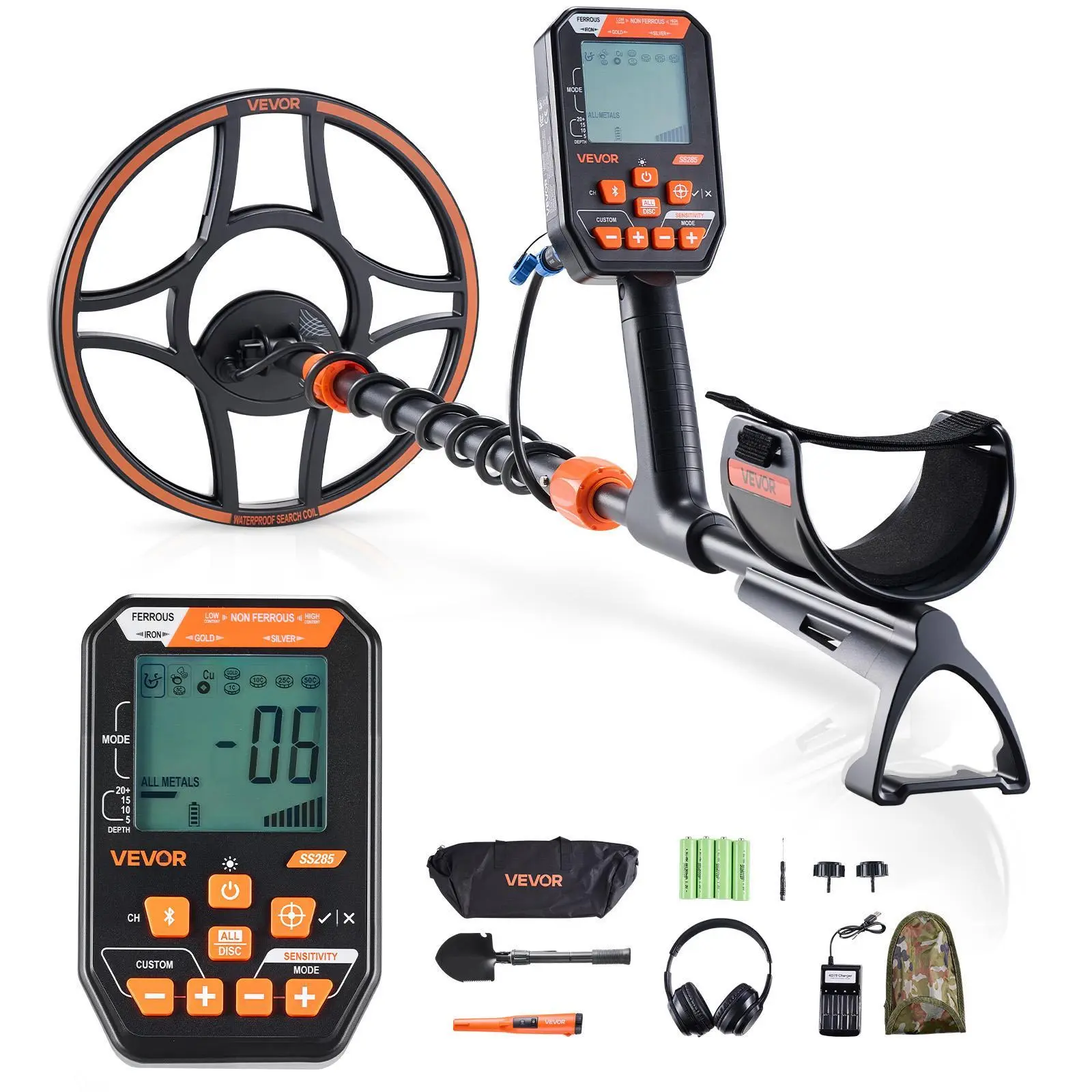 【SummerFinds】VEVOR Handheld Metal Detector, 12-inch Full-Body IP68 Waterproof Gold Prospecting Tool with 7.2 kHz Coil, 7 Modes, Display, Wireless Headphones, Telescopic Adjustable Handle Design, for Adult Outdoor Exploring, Gold Prospecting Equipment, Pre